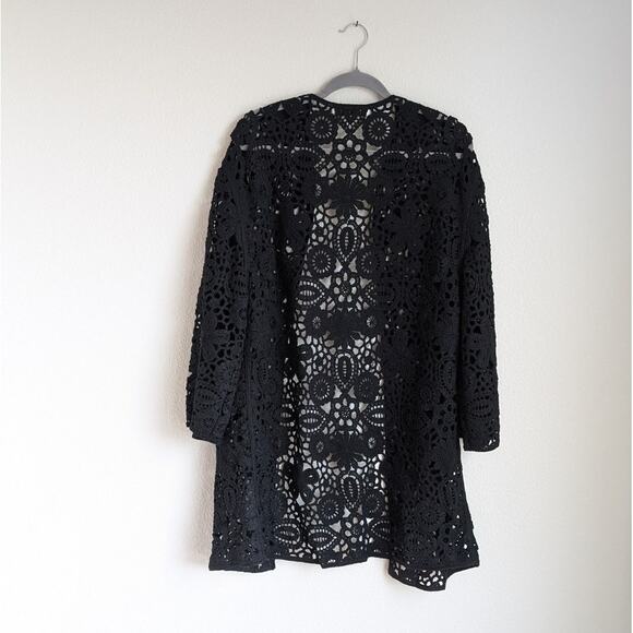 Zara Black Macrame Knit Crochet Cardigan Coat Long Sleeve Jacket, size XS-S - Picture 2 of 9